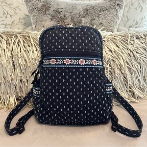 Vera Bradley Black Quilted Backpack with Floral Accents